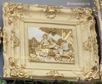 Картина БЛАЖЕНСТВО  картина, объемная, барельеф, декоративная, настенная, барокко, рококо, арт деко, в раме, светлые, белые, яркие, на стену, в дом, в гостиную, в спальню, с людьми, пастушки, с золотом, в интерьере, фото, интернет магазин, москва, подаро